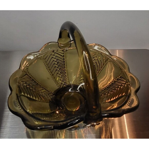 Imperial Amber Glass Basket with Handle Candy Trinket Dish Art Glass Small - Picture 2 of 5